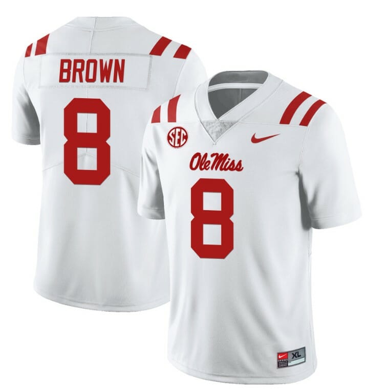 Ole Miss Rebels Troy Brown Jersey #8 College Football All Stitched White 1 Ole Miss Rebels Troy Brown Jersey #8 College Football All Stitched White
