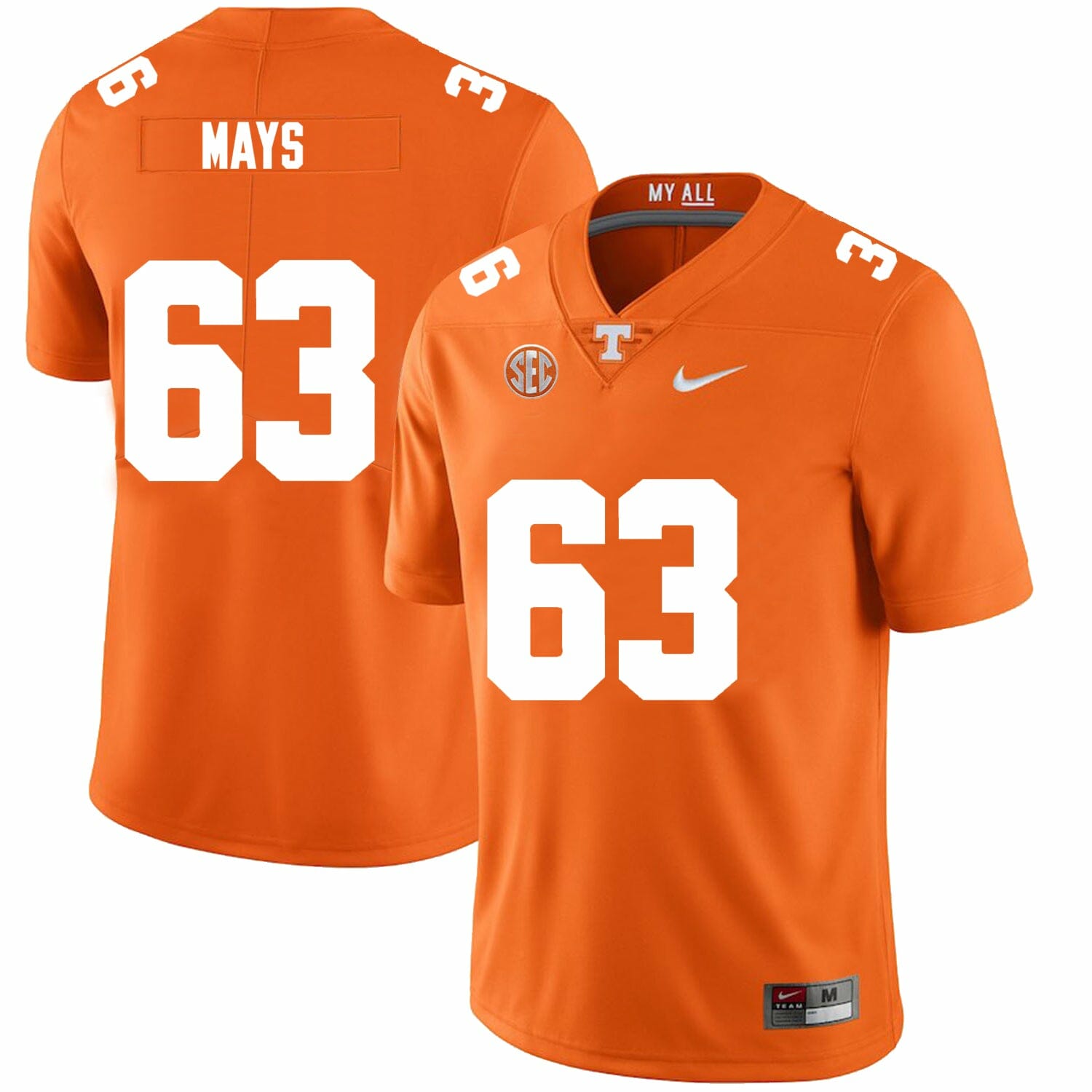 Tennessee Volunteers #63 Cooper Mays Jersey College Football New Orange 1 Tennessee Volunteers #63 Cooper Mays Jersey College Football New Orange