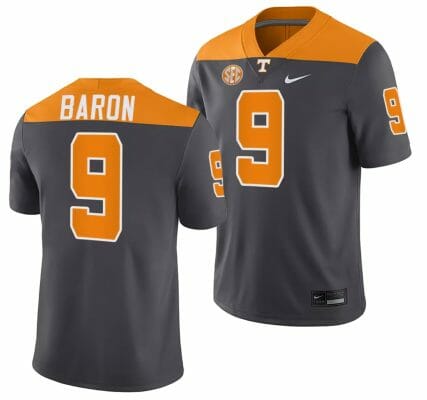 Tennessee Volunteers #9 Tyler Baron Jersey 2023 Artful Dodger Smokey Grey Alternate Football