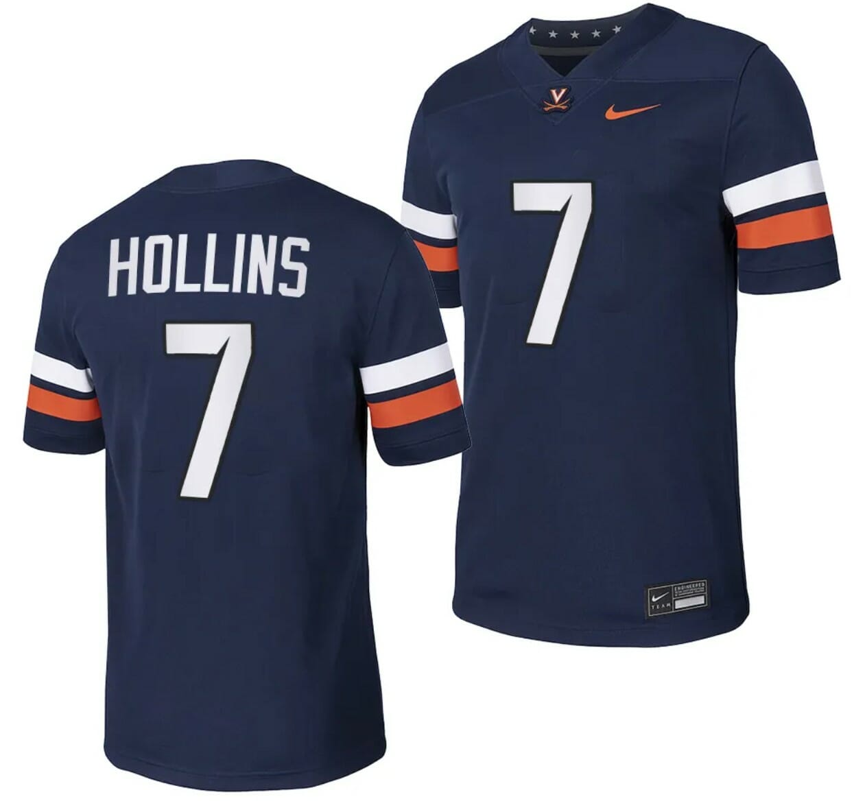 Virginia Cavaliers Mike Hollins Jersey #7 College NIL Football Game 2023 Navy 1 Virginia Cavaliers Mike Hollins Jersey #7 College NIL Football Game 2023 Navy