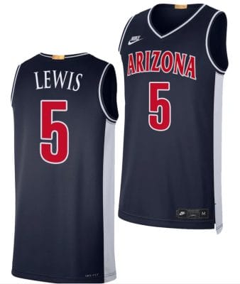 Arizona Wildcats KJ Lewis Jersey #5 Limited Retro Basketball 2023-24 Navy 6 Arizona Wildcats KJ Lewis Jersey #5 Limited Retro Basketball 2023-24 Navy