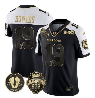 Brock Bowers Jersey #19 Georgia Bulldogs Football 2023 Champions and Vince Dooley Patch Alternate