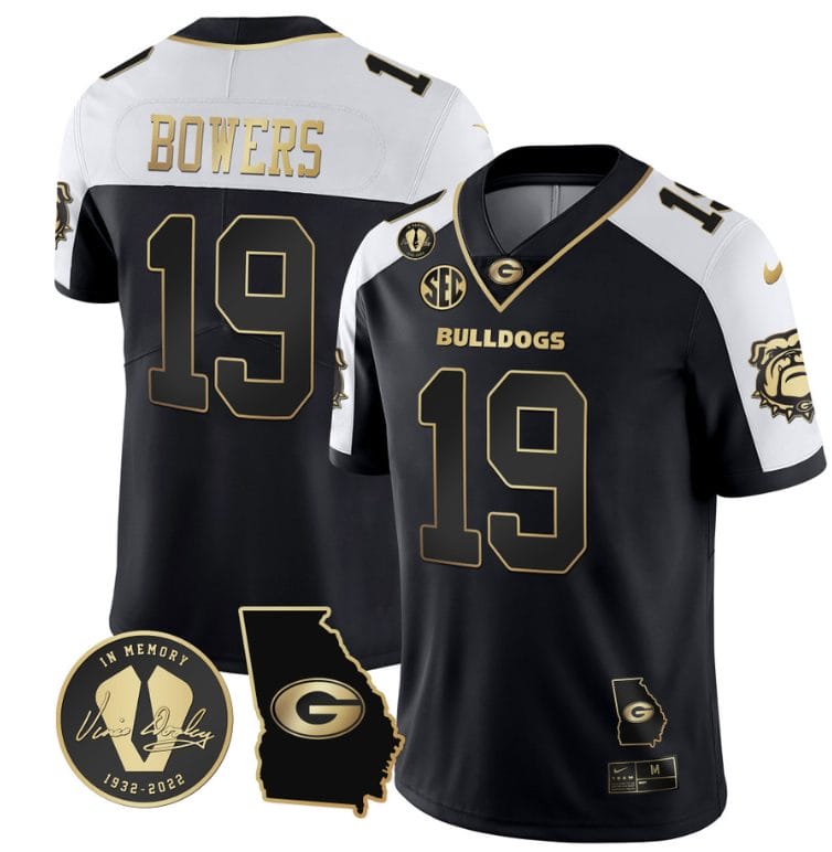 Brock Bowers Jersey #19 Georgia Bulldogs Football Vince Dooley Patch Georgia Map Alternate 1 Brock Bowers Jersey #19 Georgia Bulldogs Football Vince Dooley Patch Georgia Map Alternate