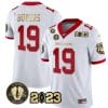 Brock Bowers Jersey #19 Georgia Bulldogs Football 2023 and Vince Dooley Patch White Gold Trim 5 Brock Bowers Jersey #19 Georgia Bulldogs Football 2023 and Vince Dooley Patch White Gold Trim