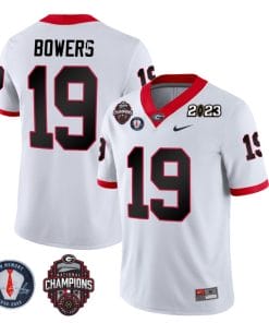 Brock Bowers Jersey #19 Georgia Bulldogs Football 2023 Champions and Vince Dooley Patch White