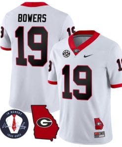 Brock Bowers Jersey #19 Georgia Bulldogs Football Vince Dooley Patch Georgia Map White