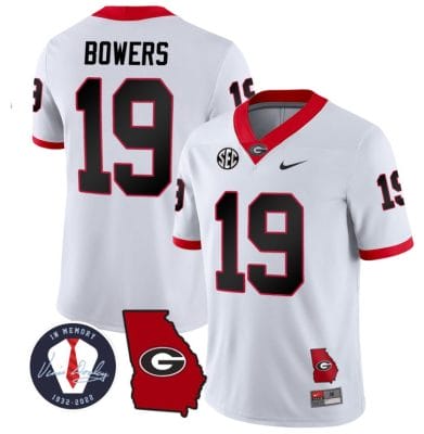 Brock Bowers Jersey #19 Georgia Bulldogs Football Vince Dooley Patch Georgia Map White 8 Brock Bowers Jersey #19 Georgia Bulldogs Football Vince Dooley Patch Georgia Map White
