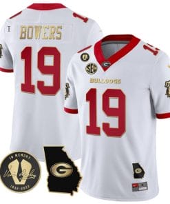 Brock Bowers Jersey #19 Georgia Bulldogs Football Vince Dooley Patch Georgia Map White Gold Trim
