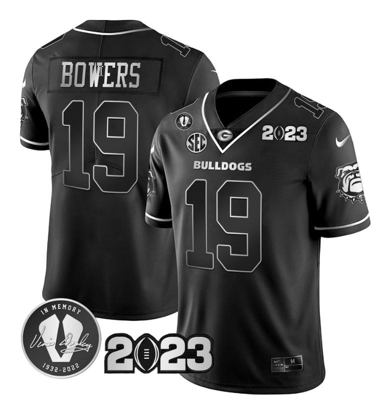 Brock Bowers Jersey #19 Georgia Bulldogs Football Black Silver All Stitched 1 Brock Bowers Jersey #19 Georgia Bulldogs Football Black Silver All Stitched