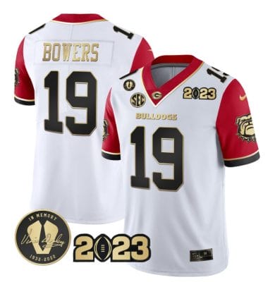Brock Bowers Jersey #19 Georgia Bulldogs Football Red Sleeves All Stitched 8 Brock Bowers Jersey #19 Georgia Bulldogs Football Red Sleeves All Stitched