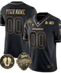 Custom Georgia Bulldogs Jersey Name and Number Football 2023 Back To Back Champions Vince Dooley Patch Black Gold
