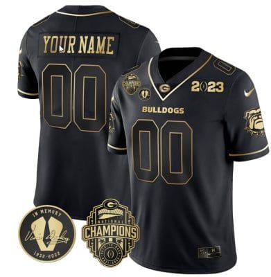 Custom Georgia Bulldogs Jersey Name and Number Football 2023 Back To Back Champions Vince Dooley Patch Black Gold