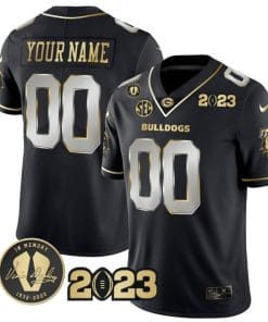 Custom Georgia Bulldogs Jersey Name and Number Football 2023 Vince Dooley Patch Gold Color Black Limited