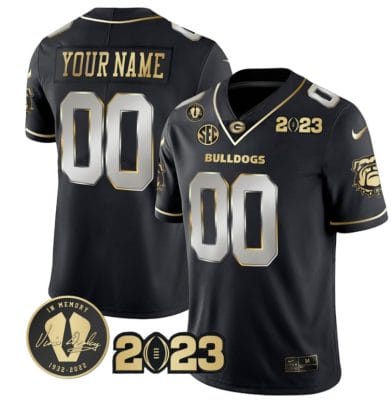 Custom Georgia Bulldogs Jersey Name and Number Football 2023 Vince Dooley Patch Gold Color Black Limited 8 Custom Georgia Bulldogs Jersey Name and Number Football 2023 Vince Dooley Patch Gold Color Black Limited