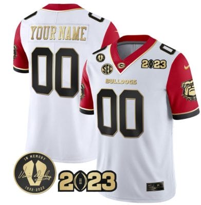 Custom Georgia Bulldogs Jersey Name and Number Football 2023 Vince Dooley Patch Red Sleeves