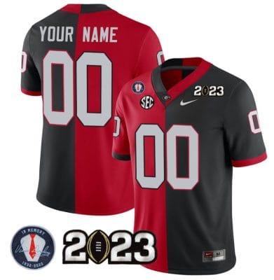 Custom Georgia Bulldogs Jersey Name and Number Football 2023 Vince Dooley Patch Split Red Black