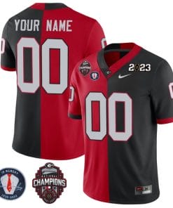 Custom Georgia Bulldogs Jersey Name and Number Football 2023 Back To Back Champions Vince Dooley Patch Split Red Black