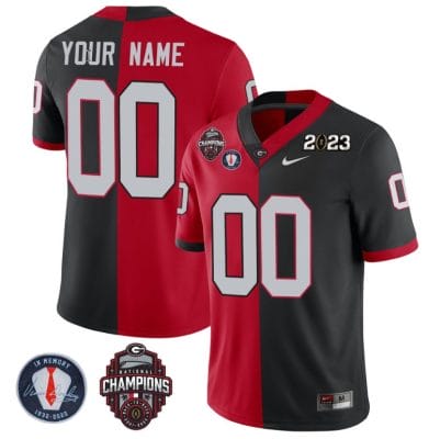 Custom Georgia Bulldogs Jersey Name and Number Football 2023 Back To Back Champions Vince Dooley Patch Split Red Black 8 Custom Georgia Bulldogs Jersey Name and Number Football 2023 Back To Back Champions Vince Dooley Patch Split Red Black