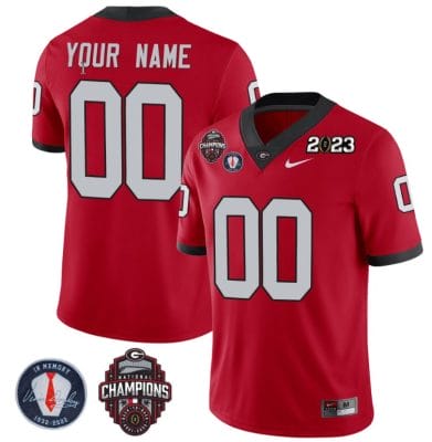 Custom Georgia Bulldogs Jersey Name and Number Football 2023 Back To Back Champions Vince Dooley Patch Regular Red 8 Custom Georgia Bulldogs Jersey Name and Number Football 2023 Back To Back Champions Vince Dooley Patch Regular Red