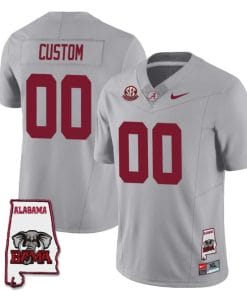 Custom Alabama Crimson Jersey Name and Number Football College SEC Graduate Map Patch Gray All Stitched