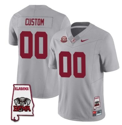 Custom Alabama Crimson Jersey Name and Number Football College SEC Graduate Map Patch Gray All Stitched