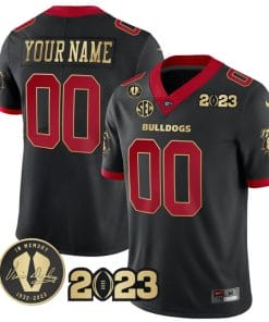Custom Georgia Bulldogs Jersey Name and Number Football 2023 Vince Dooley Patch Black Gold Trim