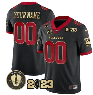 Custom Georgia Bulldogs Jersey Name and Number Football 2023 Vince Dooley Patch Black Gold Trim 8 Custom Georgia Bulldogs Jersey Name and Number Football 2023 Vince Dooley Patch Black Gold Trim