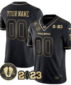 Custom Georgia Bulldogs Jersey Name and Number Football 2023 Vince Dooley Patch Black Gold
