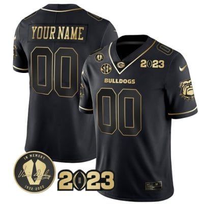 Custom Georgia Bulldogs Jersey Name and Number Football 2023 Vince Dooley Patch Black Gold 8 Custom Georgia Bulldogs Jersey Name and Number Football 2023 Vince Dooley Patch Black Gold