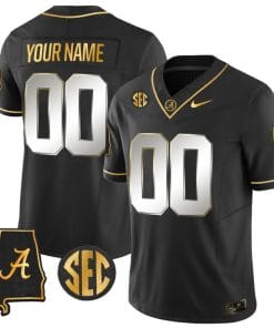 Custom Alabama Crimson Jersey Name and Number Gold Vapor Limited Alabama Map Black Limited All Stitched