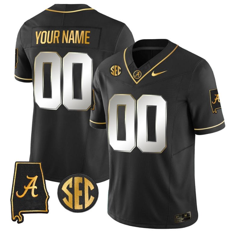 Custom Alabama Crimson Jersey Name and Number Gold Vapor Limited Alabama Map Black Limited All Stitched 1 Custom Alabama Crimson Jersey Name and Number Gold Vapor Limited Alabama Map Black Limited All Stitched