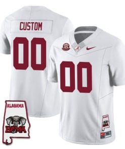 Custom Alabama Crimson Jersey Name and Number Football College SEC Graduate Map Patch White All Stitched