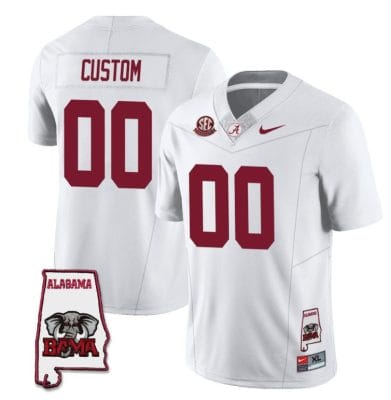 Custom Alabama Crimson Jersey Name and Number Football College SEC Graduate Map Patch White All Stitched 8 Custom Alabama Crimson Jersey Name and Number Football College SEC Graduate Map Patch White All Stitched