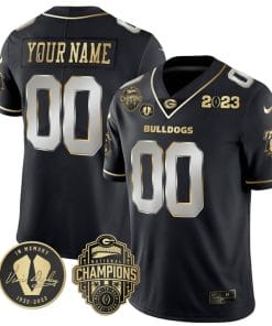 Custom Georgia Bulldogs Jersey Name and Number Football 2023 Back To Back Champions Vince Dooley Patch Black Limited