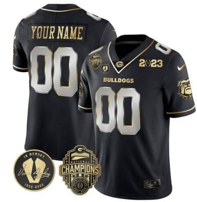 Custom Georgia Bulldogs Jersey Name and Number Football 2023 Back To Back Champions Vince Dooley Patch Black Limited