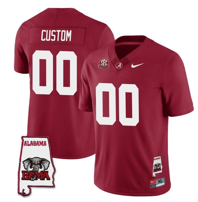 Custom Alabama Crimson Jersey Name and Number Football College SEC Graduate Map Patch Crimson All Stitched 1 Custom Alabama Crimson Jersey Name and Number Football College SEC Graduate Map Patch Crimson All Stitched