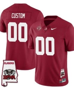 Custom Alabama Crimson Jersey Name and Number Football College SEC Map Patch Crimson All Stitched