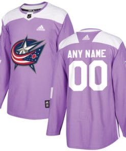 Custom Columbus Blue Jackets Jersey Name And Number Purple Pink Hockey Fights Cancer Practice