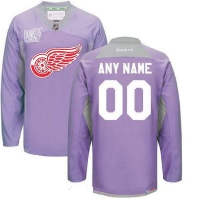 Custom Detroit Red Wings Jersey Name And Number Purple Pink Reebok Hockey Fights Cancer Practice