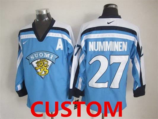 Custom Olympics Finland Jersey Name And Number Light Blue Vintage Throwback Team 1 Custom Olympics Finland Jersey Name And Number Light Blue Vintage Throwback Team
