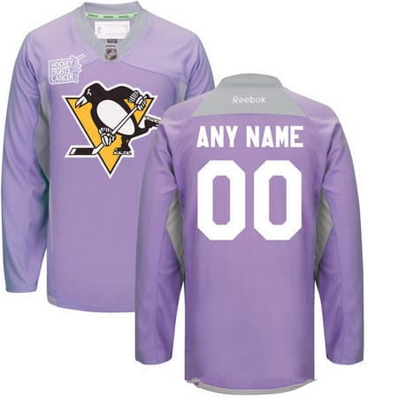 Custom Pittsburgh Penguins Jersey Name And Number Purple Pink Reebok Hockey Fights Cancer Practice 1 Custom Pittsburgh Penguins Jersey Name And Number Purple Pink Reebok Hockey Fights Cancer Practice