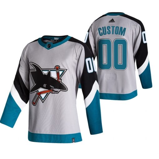 Custom San Jose Sharks Jersey Name And Number 2020-21 Grey Reverse Retro Alternate NHL