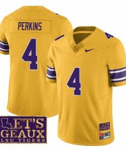 Lsu Tigers Harold Perkins Jersey #4 College Football Let's Geaux Patch Stitched Yellow