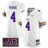 Lsu Tigers Harold Perkins Jersey #4 College Football Let's Geaux Patch Stitched White