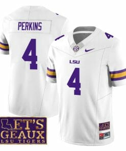 Lsu Tigers Harold Perkins Jersey #4 College Football Let's Geaux Patch Stitched White