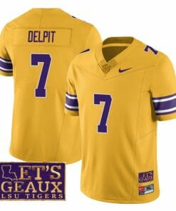 Lsu Tigers Grant Delpit Jersey #7 College Football Let's Geaux Patch Stitched Yellow