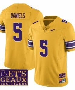 Lsu Tigers Jayden Daniels Jersey #5 College Football Let's Geaux Patch Stitched Yellow