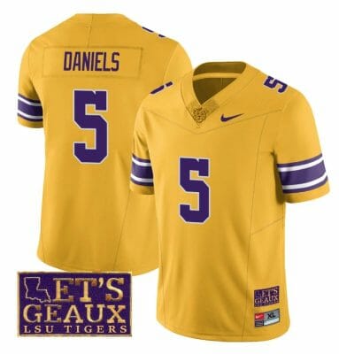 Lsu Tigers Jayden Daniels Jersey #5 College Football Let's Geaux Patch Stitched Yellow