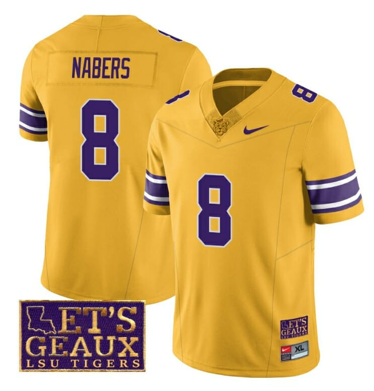Lsu Tigers Malik Nabers Jersey #8 College Football Let's Geaux Patch Stitched Yellow 1 Lsu Tigers Malik Nabers Jersey #8 College Football Let's Geaux Patch Stitched Yellow