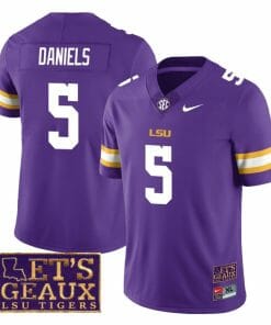 Lsu Tigers Jayden Daniels Jersey #5 College Football Let's Geaux Patch Stitched Purple